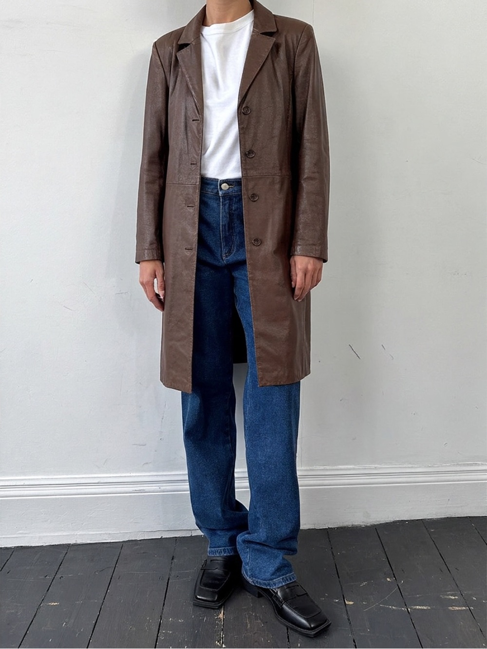 Danier Classic Vintage Brown Leather Button-Front Coat L